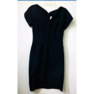Ann Lawrence Women Pencil Dress Size S Short Sleeve Black V-Neck Solid